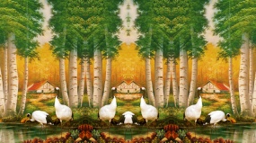 仙鹤流水白桦林风景油画flash动画